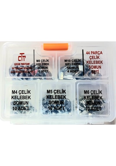 Kelebek Somun Çelik Kelebek Somun Seti 44 Parça N11.22557