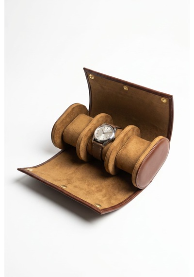 3 Lü Deri Saat Kutusu Silindir Tasarım Taşınabilir Saat Saklama Organizer 24x11x7 Cm Taba