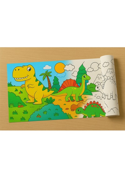 Dinozorlar Çağı Boyama Şeridi Sevimli Dinozorları Boyuyorum 5 Metre Uzunluğunda Çocuk Aktivite & Boyama Rulosu