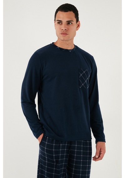 Buratti Kareli Yumuşak Dokulu Regular Fit Uzun Kollu Erkek Pijama Takımı 609611060 Lacivert