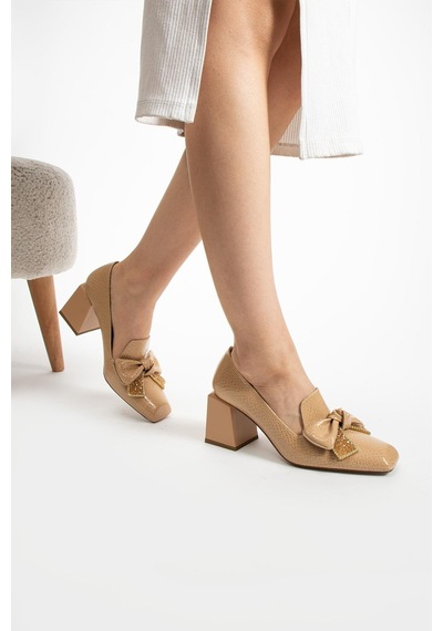 Paris Shoes Paris Bej Lazer Desenli Topuklu Ayakkabı-bej Bej