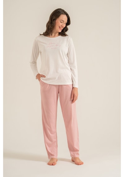 Pierre Cardin Kadın Have A Super Day Beyaz Uzun Kol Pijama Takım Pc9294-s-v2 Pc9294-s-v2