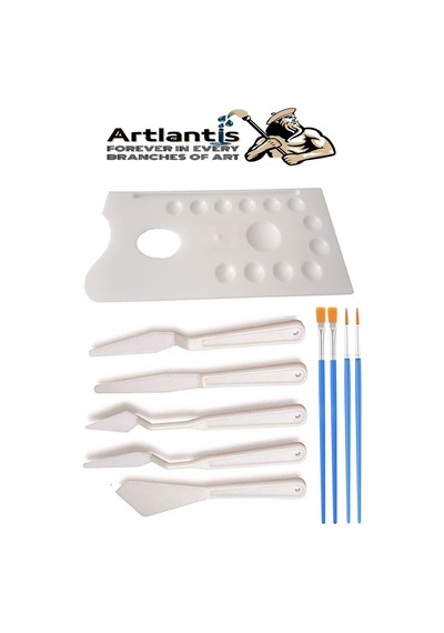 Plastik 13 Hazneli Resim Paleti 5 Li Plastik Spatula Ve Resim Fırçası 1 Paket Ressam Paleti Sanatsal Esnek Palet Bıçağı