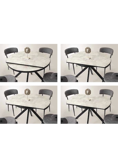 Ahşap Yuvarlak Açılır Büyüyen Yemek Masası Parlak Koyu Gri 70x120cm Gri