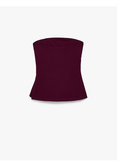 Koton Slim Fit Drape Detaylı Straplez Top Bordo 6sak10192ek