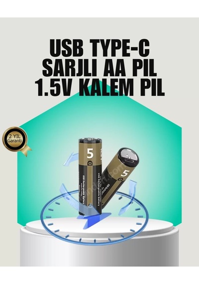 Home 1.5v Aa Şarjlı Lityum Pil 1000+ Kez Şarj Edilebilir Hızlı Type-c Şarj 2 Adet