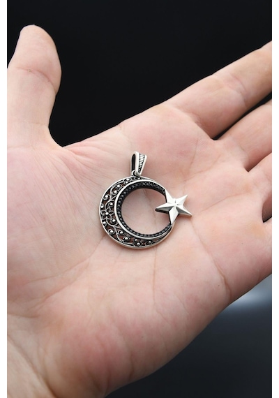 Ay Yıldızlı Ayyıldızlı Kolye Ucu 925 Ayar Gümüş 901166