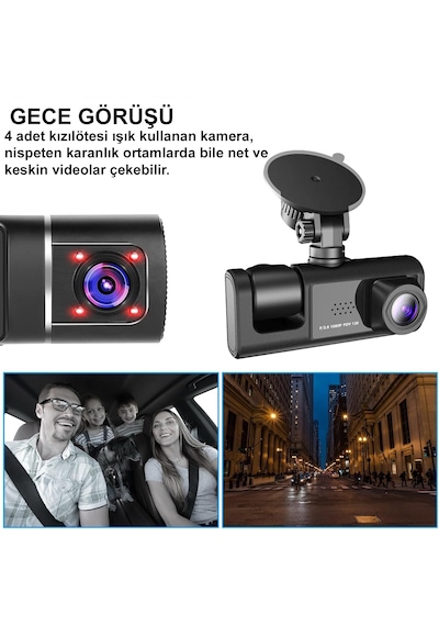 1080p 3 Kameralı Araç İçi Yol Güvenlik Kamerası
