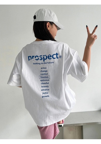 Beyaz Oversize Prospect T-shirt - Oversize Baskılı Beyaz