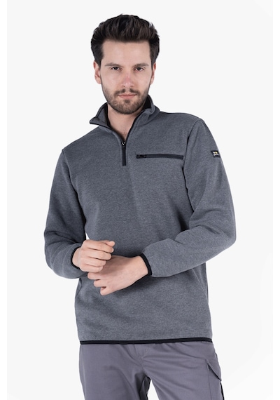 3 İplik Dik Yakalı Fermuarlı Sweatshirt Füme Melanj