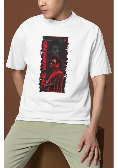 Sevbano The Weeknd Rapper Baskılı Unisex Oversize Şarkıcı Tişört Beyaz