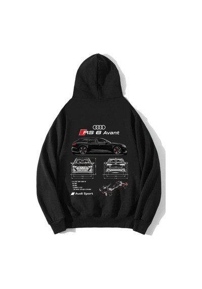 Brz Collection Unisex Oversize Rs6 Audi Rs6 Hoodie Siyah