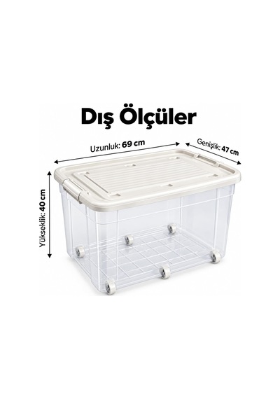 Tr Tekerlekli Saklama Kutusu Şeffaf 90 L Krem Genel