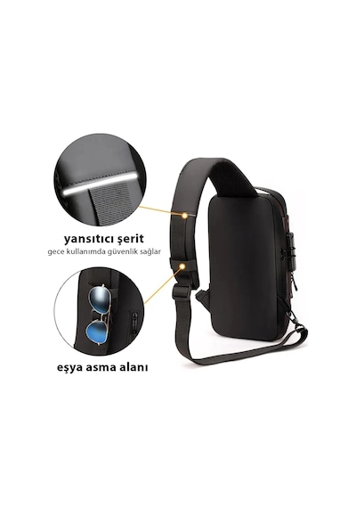 Newish Polo Siyah - Kahverengi Unisex Vegan Deri Ayarlanabilir Çapraz Askılı Göğüs Omuz Ve Bel Mini Sırt Çantası - Erkek Siyah - Kahverengi