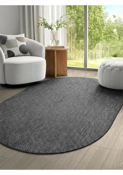 Elit 1017 Gri Sisal Hasır Görünümlü Modern Salon Oturma Odası Dört Mevsim Halı Antrasit Antrasit
