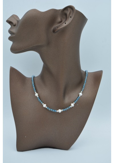 Stoneage Kristal Ve Gerçek Incili Kadın Kolye Doğal Taş Bronz