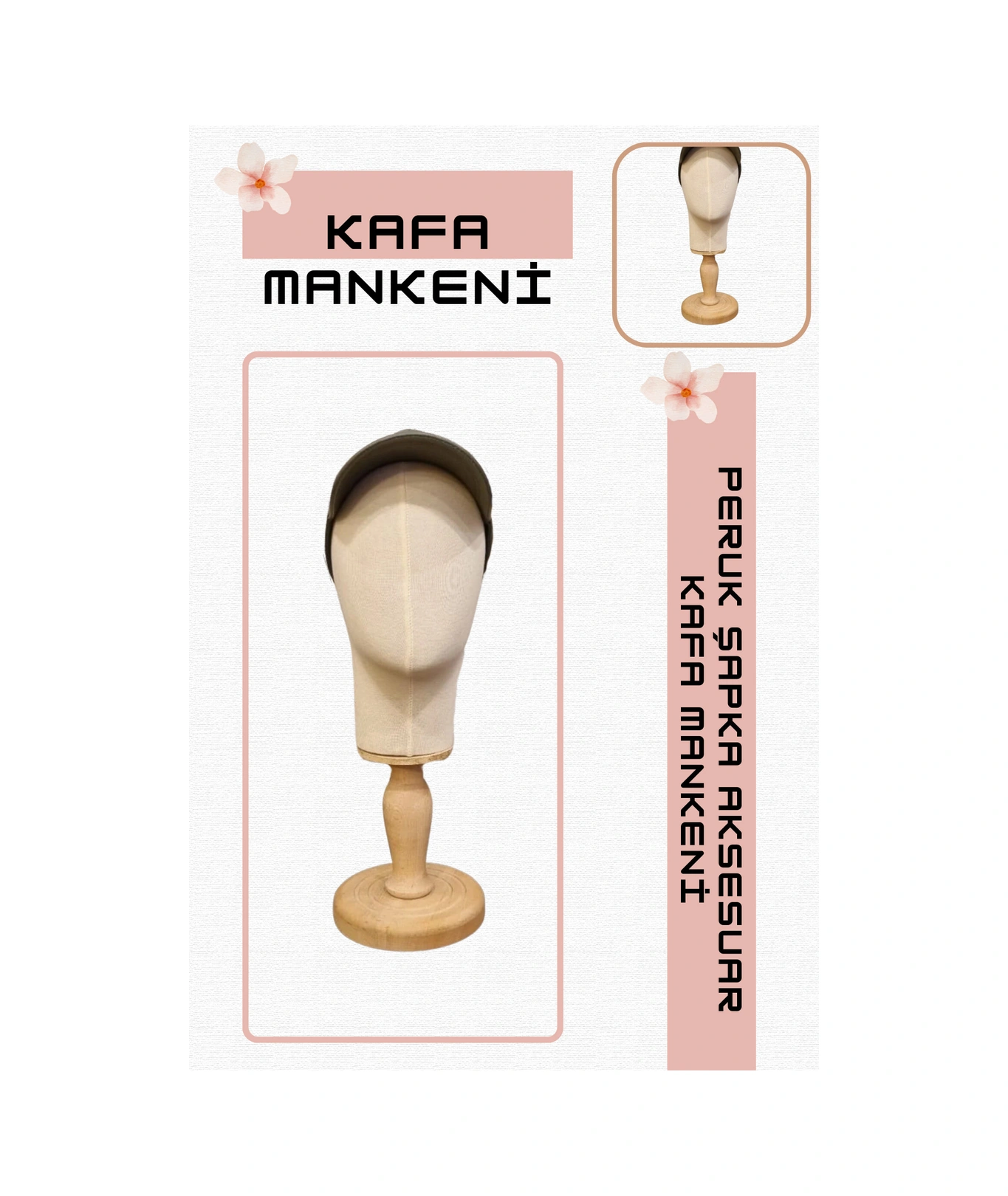 Erkek Kumaş Kaplı Kafa Mankeni Ahşap Standlı Şapka Peruk Aksesuar Sergileme Mağaza  Mankeni 02
