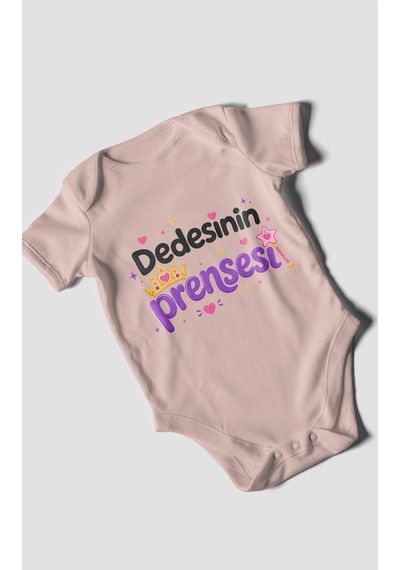 Morivokids Dedesinin Prensesi Kısa Kollu Bebek Body %100 Pamuk Pastel Pembe