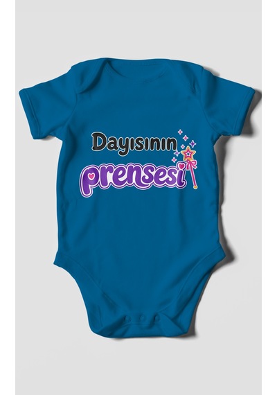 Morivokids Dayısının Prensesi Kısa Kollu Bebek Body %100 Pamuk Koyu Mavi