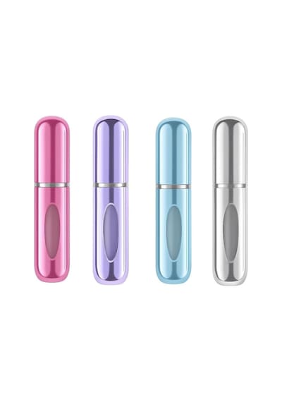 Mini Doldurulabilir Parfüm Şişesi Taşınabilir Seyahat Boy Atomizer Cep Sprey Seti, Pompalı Dolum Kabı, Kompakt, Sızdırmaz Ve Dayanıklı Tasarım Modern, 4 Adet-pembe, Lila, Açık Mavi, Gümüş