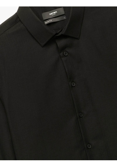 Koton Slim Fit Yarım İtalyan Yaka Siyah Erkek Gömlek 7wam60036hw