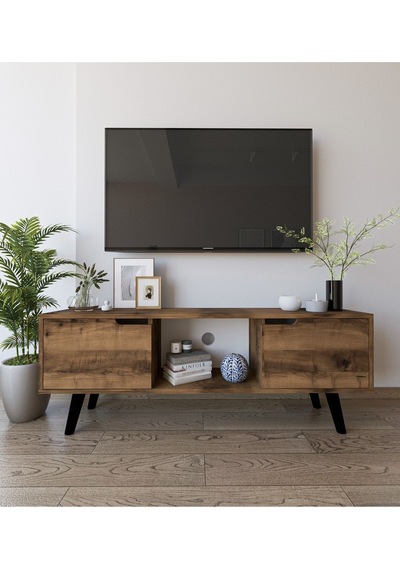 Siena Ahşap Ayaklı Tv Ünitesi Ceviz Televizyon Konsolu 140 Cm Ekonomik Modül Sehpa