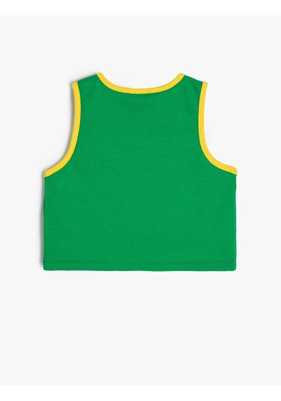 Koton Crop Atlet Spor Temalı Bisiklet Yaka Renk Bloklu Pamuklu Yeşil 4skg30105ak Yeşil