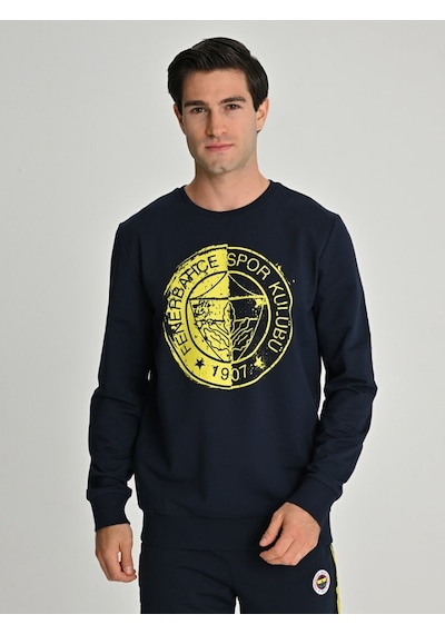 Galatasaray Fenerbahçe Tribün Uv Baskılı Tek Renk Logolu Erkek Sweatshirt Lacivert