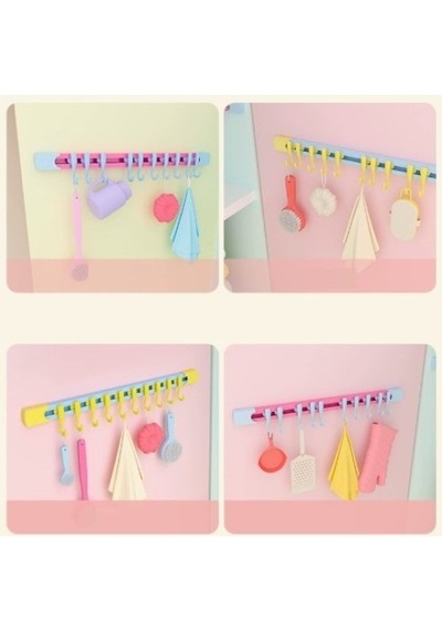 Askımo - 10 Kancalı Raylı Mutfak Ve Banyo Düzenleyici Askı 30 Cm Muhtelif