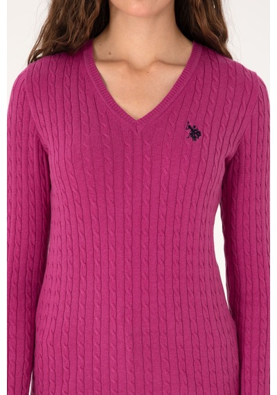 U.S. Polo Assn. Kadın Pembe V Yaka Basic Kazak 50313625-VR252