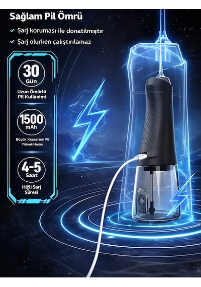 Ipx7 Ağız Duşu 320ml 5 Başlık 4 Mod 20-140 Psı Şarjlı Diş Temizleme Oral Irrigator Siyah