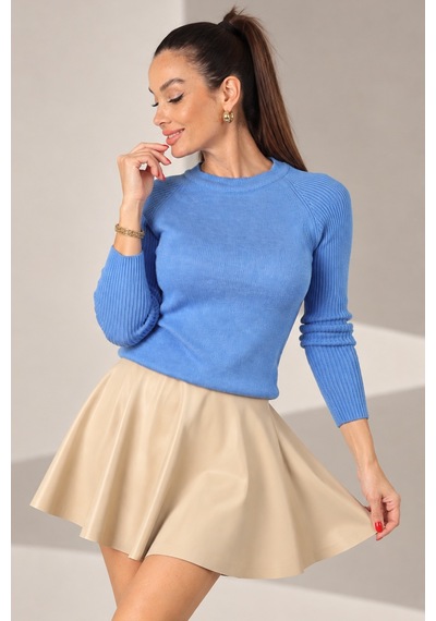 By Saygı Kadın Reglan Kollu Triko Bluz Mavi