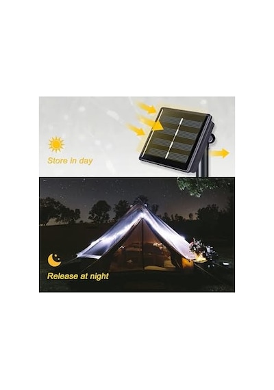 Ayrex Enashop Solar Bahçe Peri Led 12m 100 Led, Gün Işığı, 8 Fonksiyon, Solar Led Siyah Diğer