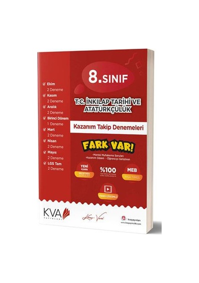 8. Sınıf T.C. İnkılap Tarihi ve Atatürkçülük Kazanım Takip Denemeleri -  KVA Yayınları