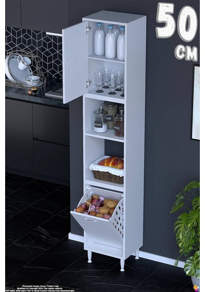 Asel 50 Cm Sepetli Çok Amaçlı Mutfak Kiler Dolabı Banyo Kirli Çamaşır Oyuncak Dolabı Beyaz 50x213x32 Asel 50 Cm Sepetli Çok Amaçlı Mutfak Kiler Dolabı Banyo Kirli Çamaşır Oyuncak Dolabı Beyaz 50x213x32