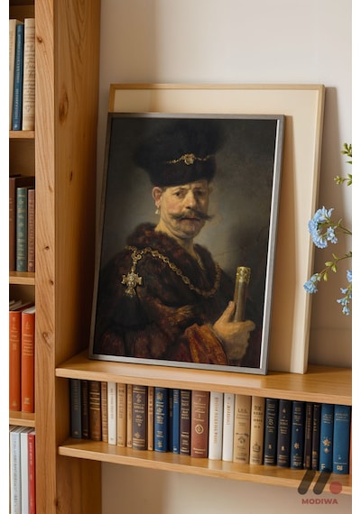 Rembrandt Kürklü Asilzade, Siyah Çerçeveli Duvar Tablosu - Sanatsever Hediyesi