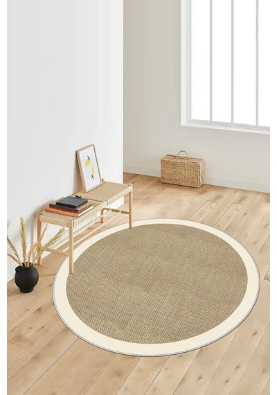 West Home Dijital Baskı Yıkanabilir Kaymaz Taban Salon Halısı Mutfak Halısı Koridor Halısı Wh 455 Beige Yuvarlak