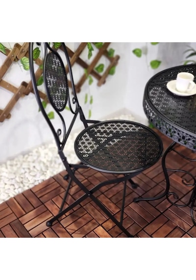 Ferforje Metal Açılır Katlanır Sandalye Bahçe Balkon Mutfak Sandalyesi Siyah 2 Adet Siyah