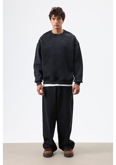 Vamos Basic Oversize Yıkamalı Sweatshirt Siyah
