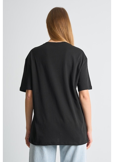 Alexandergardı Baskılı Bisiklet Yaka Kadın T-shirt Siyah