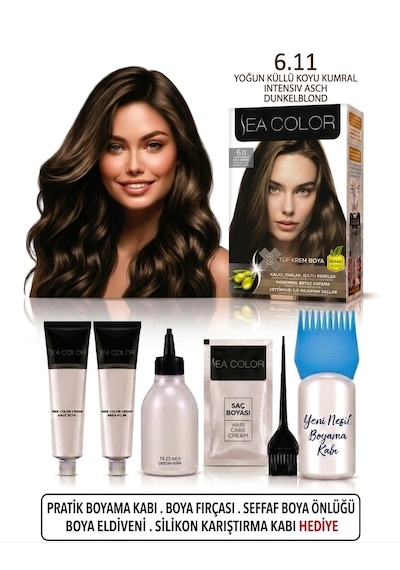 Sea Color Set Saç Boyası 6.11 Yoğun Küllü Koyu Kumral 2 Li +pratik Boya Kabı