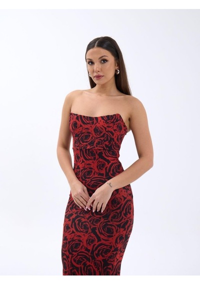 Etiler Collection 7006 Elbise-kırmızı Altın