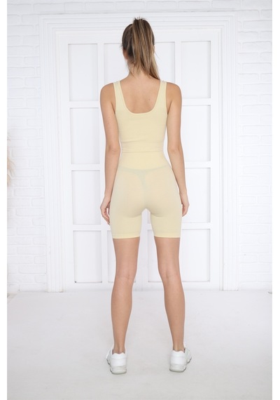 Escetic Kadın Spor Bej Toparlayıcı, Yüksek Bel Fitnes Bra Şort-tayt Takım-4314 - Xs