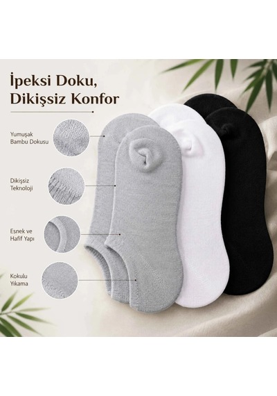 Genel Kadın Bambu 6 Lı Dikişsiz Babet Çorap Siyah Beyaz Gri Görünmez Sneaker Çor Çok Renkli 6'lı / 36-40