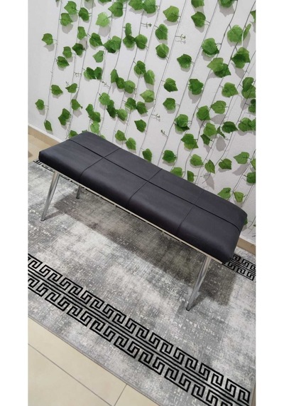 Özcan Metal Metal Ayaklı Krom Gri Bench Mutfak Salon Antre Yatak Odası Puf Bank Füme