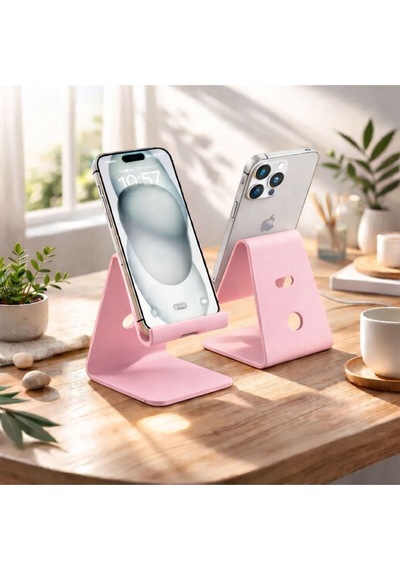 Basartstudio Geometrik Telefon Standı - 3d Tasarım Masaüstü Telefon Tutucu Kırmızı Pembe