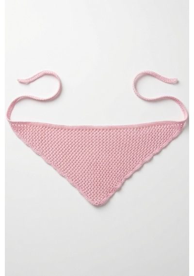 Yazlık File Üçgen Pembe Bandana Örgü Saç Bandı Bohem Aksesuar Pembe