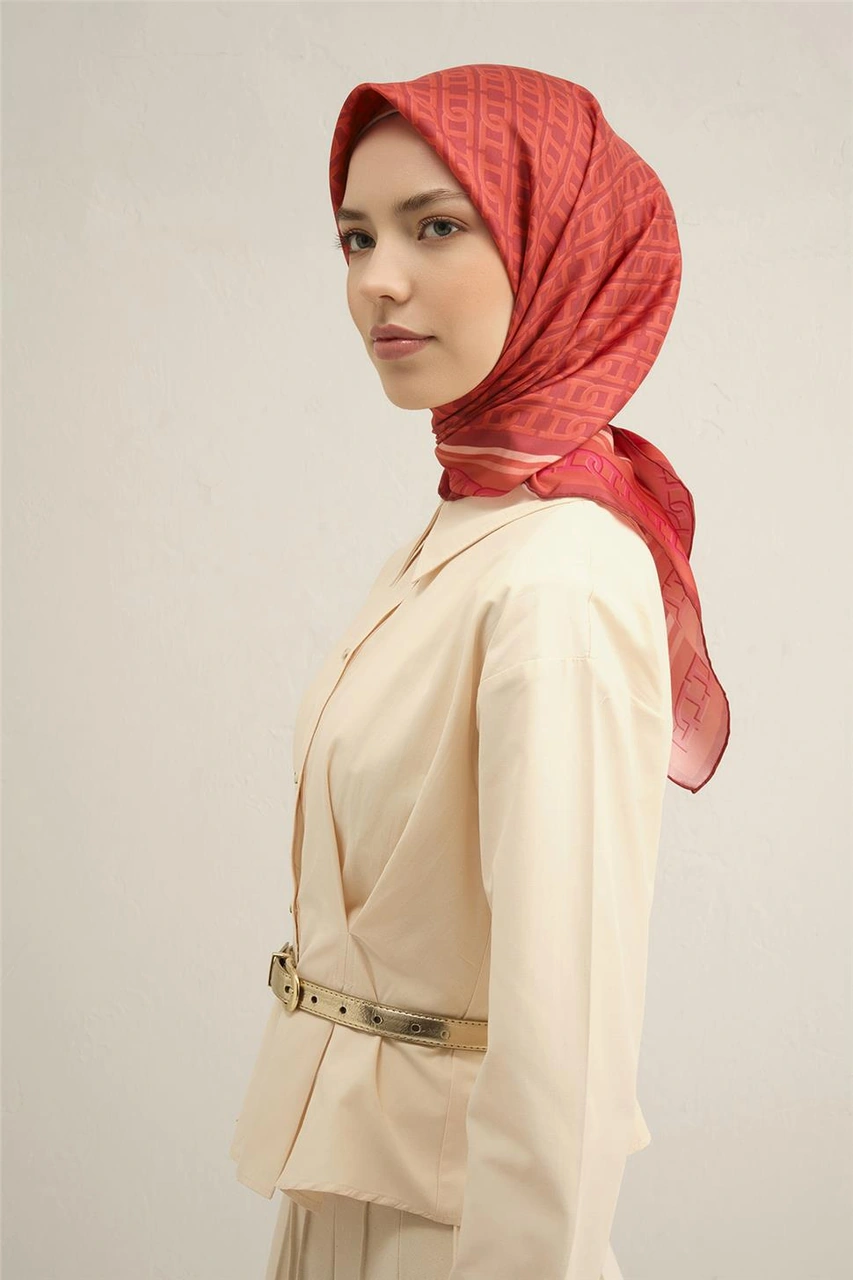Armine Klasik Desenli Saf İpek Sura Eşarp 9301d 04 Kırmızı