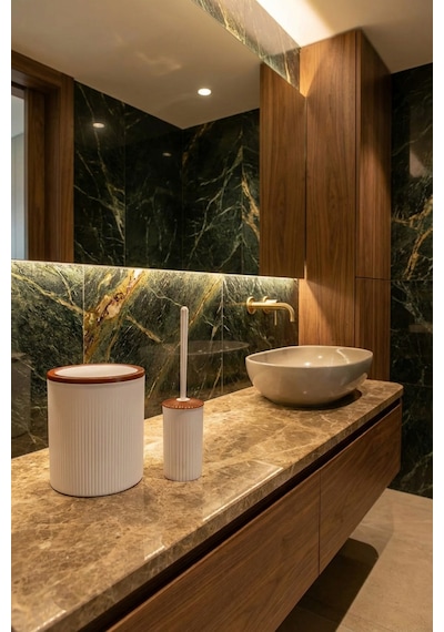 Makri Home 2'li Banyo Seti, Çöp Kovası Ve Wc Fırçalık, Beyaz, Hacim: 6 Litre Beyaz