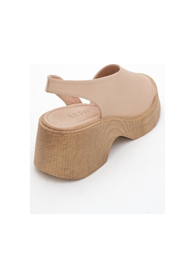 Luvishoes Roy Koyu Bej Cilt Hakiki Deri Kadın Dolgu Topuklu Sandalet Koyu Bej